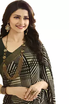 Green printed georgette saree with blouse