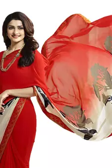 Red printed georgette saree with blouse
