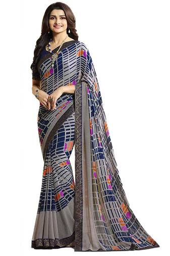 Multicolor printed georgette saree with blouse