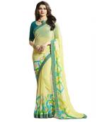 Yellow printed georgette saree with blouse