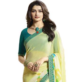 Yellow printed georgette saree with blouse 2