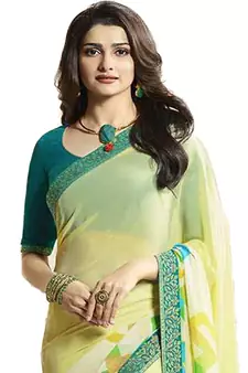 Yellow printed georgette saree with blouse