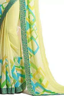 Yellow printed georgette saree with blouse