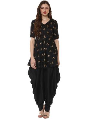 Black printed dupion silk kurtas-and-kurtis 1