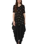 Black printed dupion silk kurtas-and-kurtis