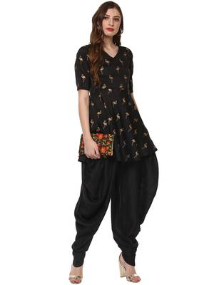 Black printed dupion silk kurtas-and-kurtis 2