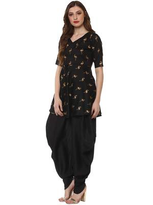 Black printed dupion silk kurtas-and-kurtis 4