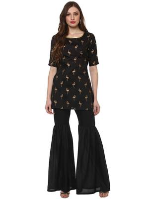 Black printed dupion silk kurtas-and-kurtis 1