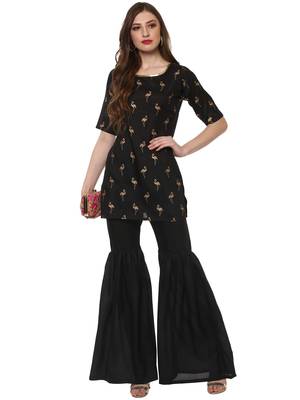 Black printed dupion silk kurtas-and-kurtis 2