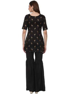 Black printed dupion silk kurtas-and-kurtis 3