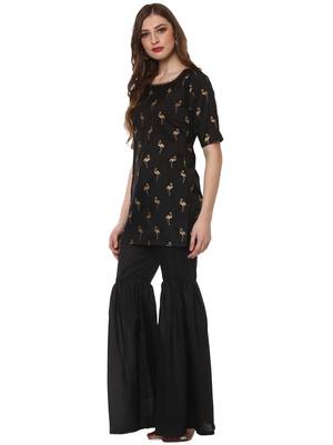 Black printed dupion silk kurtas-and-kurtis 4