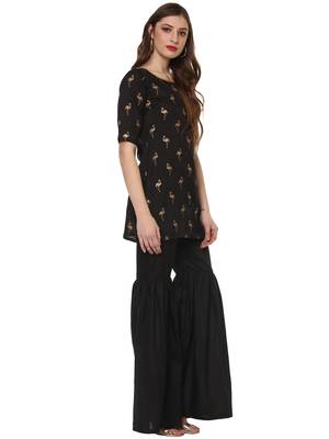 Black printed dupion silk kurtas-and-kurtis 5