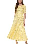 Yellow printed dupion silk kurtas-and-kurtis