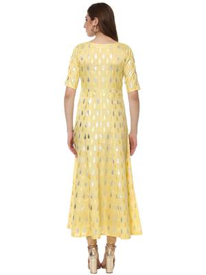 Yellow printed dupion silk kurtas-and-kurtis 3