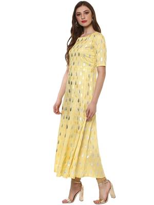 Yellow printed dupion silk kurtas-and-kurtis 4