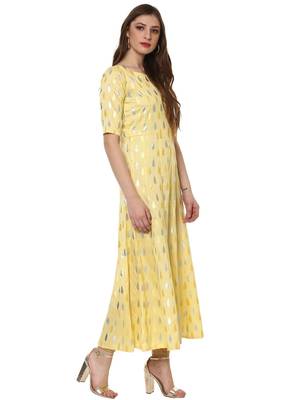 Yellow printed dupion silk kurtas-and-kurtis 5