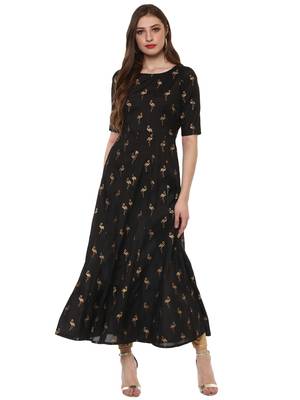 Black printed dupion silk kurtas-and-kurtis 1