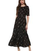 Black printed dupion silk kurtas-and-kurtis