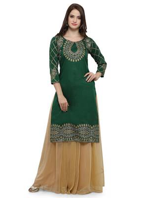 Green printed dupion silk kurtas-and-kurtis 1