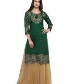 Green printed dupion silk kurtas-and-kurtis