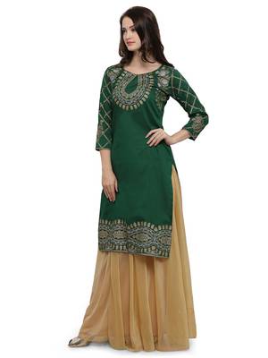 Green printed dupion silk kurtas-and-kurtis 2
