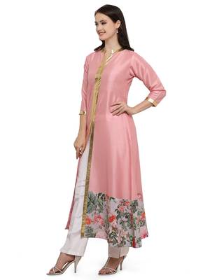 Pink printed dupion silk kurtas-and-kurtis 1
