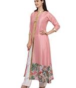 Pink printed dupion silk kurtas-and-kurtis