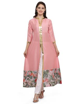 Pink printed dupion silk kurtas-and-kurtis 2