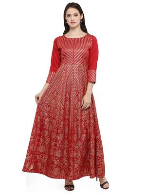 Maroon printed dupion silk kurtas-and-kurtis 1