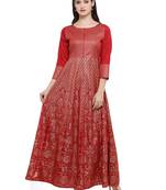 Maroon printed dupion silk kurtas-and-kurtis