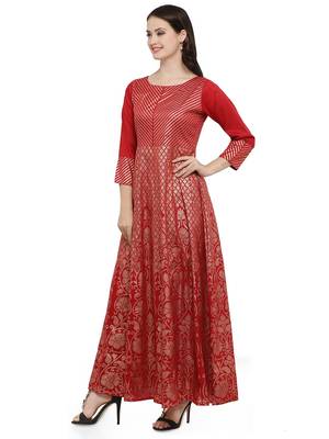 Maroon printed dupion silk kurtas-and-kurtis 2