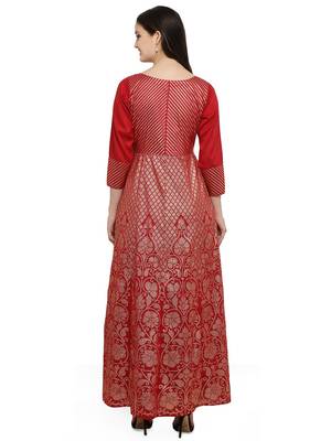 Maroon printed dupion silk kurtas-and-kurtis 3