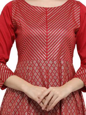 Maroon printed dupion silk kurtas-and-kurtis 4