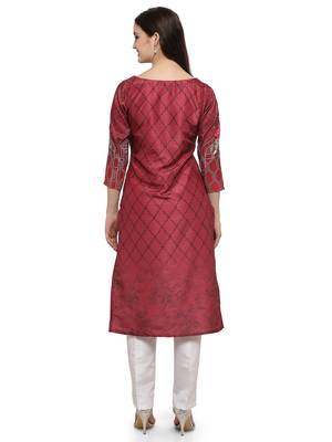 Red printed dupion silk kurtas-and-kurtis 3