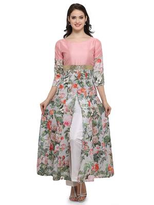 Multicolor printed dupion silk kurtas-and-kurtis 1
