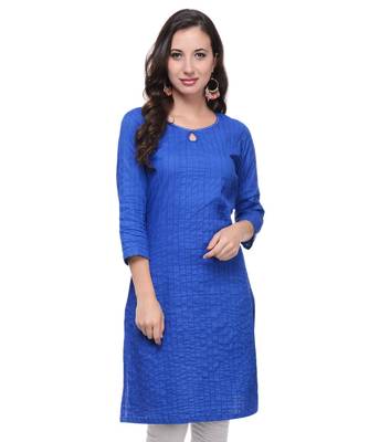 Royal Blue Plain Cotton Stitched Kurti 1