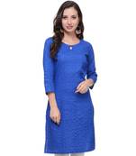 Royal Blue Plain Cotton Stitched Kurti