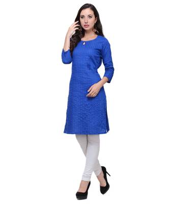 Royal Blue Plain Cotton Stitched Kurti 2