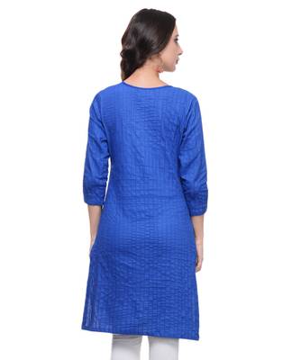 Royal Blue Plain Cotton Stitched Kurti 3