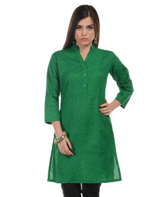 Green Plain Cotton Stitched Kurti 1
