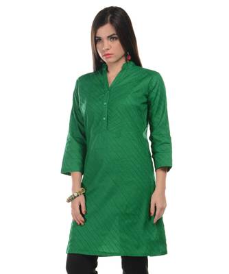 Green Plain Cotton Stitched Kurti 2