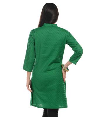 Green Plain Cotton Stitched Kurti 3