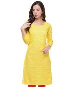 Yellow Plain Cotton Stitched Kurti