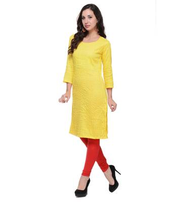 Yellow Plain Cotton Stitched Kurti 2