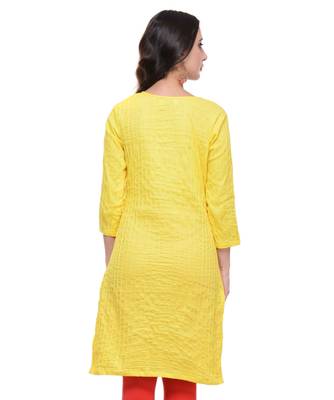 Yellow Plain Cotton Stitched Kurti 3