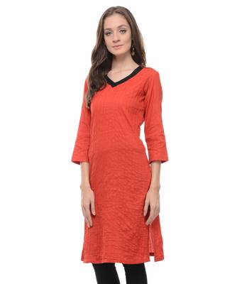 Red Plain Cotton Stitched Kurti 2