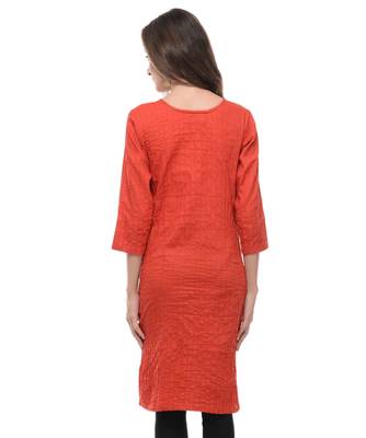 Red Plain Cotton Stitched Kurti 3