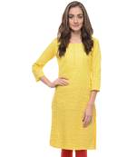 Yellow Plain Cotton Stitched Kurti