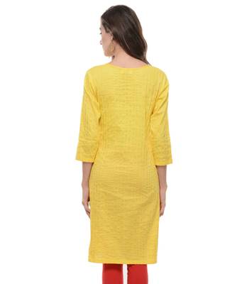 Yellow Plain Cotton Stitched Kurti 3