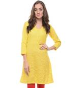 Yellow Plain Cotton Stitched Kurti